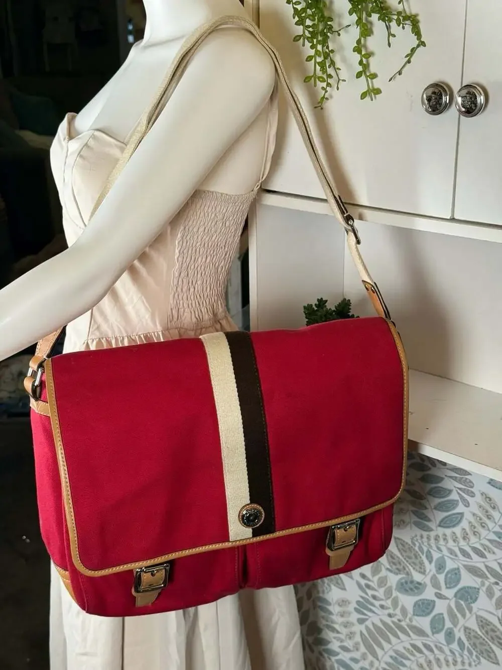coach heritage stripe canvas messenger bag red f10220 crossbody shoulder bag